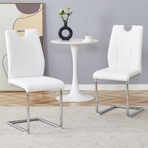 English Elm Modern Faux Leather Cantilever Dining Chairs with Chrome Base and Ergonomic High Back White W1512P588701