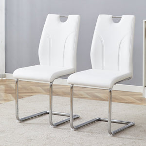 English Elm Modern Faux Leather Cantilever Dining Chairs with Chrome Base and Ergonomic High Back White W1512P588701