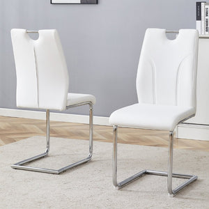 English Elm Modern Faux Leather Cantilever Dining Chairs with Chrome Base and Ergonomic High Back White W1512P588701