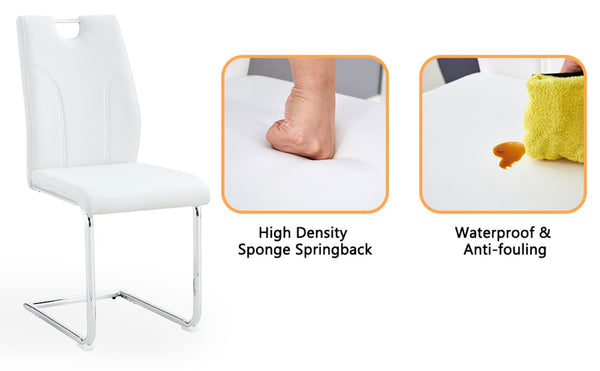 English Elm White PU Leather Dining Chairs Ergonomic Cushioned Seats with Silver Metal Legs Set Silver+White 15.7 L x 16 W x 37.4 H W1512P588734