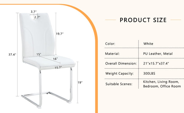 English Elm White PU Leather Dining Chairs Ergonomic Cushioned Seats with Silver Metal Legs Set Silver+White 15.7 L x 16 W x 37.4 H W1512P588734
