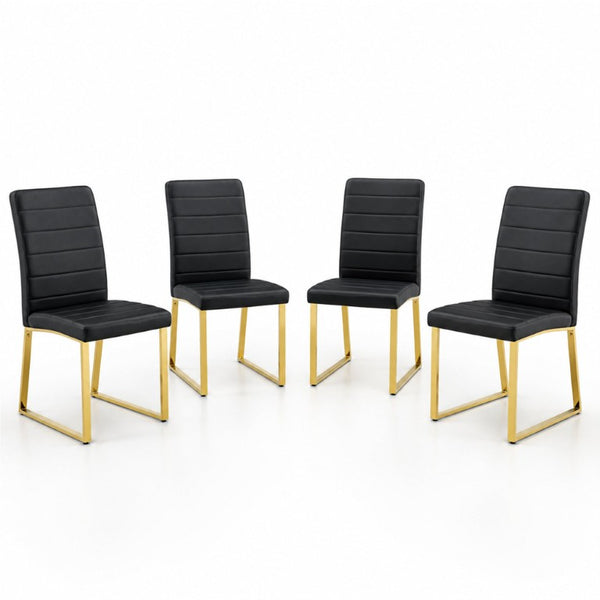 English Elm White PU Leather Dining Chairs Ergonomic Cushioned Seats with Silver Metal Legs Set Black+Gold 21.5 L x 17.2 W x 35.7 H W1512P588759