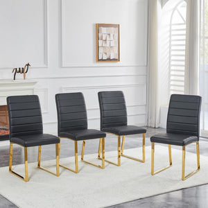 English Elm White PU Leather Dining Chairs Ergonomic Cushioned Seats with Silver Metal Legs Set Black+Gold 21.5 L x 17.2 W x 35.7 H W1512P588759