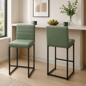 English Elm 25.6 Inch Counter Stools Set of 2 PU Cushioned Modern Metal Seating for Kitchen Island W1512P589800