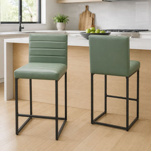 English Elm 25.6 Inch Counter Stools Set of 2 PU Cushioned Modern Metal Seating for Kitchen Island W1512P589800