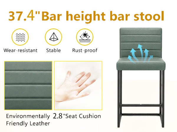 English Elm 25.6 Inch Counter Stools Set of 2 PU Cushioned Modern Metal Seating for Kitchen Island W1512P589800