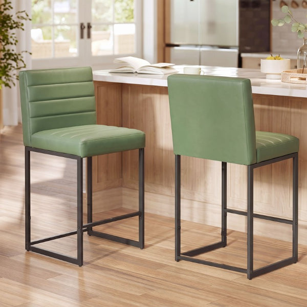 English Elm 25.6 Inch Counter Stools Set of 2 PU Cushioned Modern Metal Seating for Kitchen Island W1512P589800