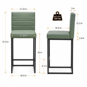 English Elm 25.6 Inch Counter Stools Set of 2 PU Cushioned Modern Metal Seating for Kitchen Island W1512P589800