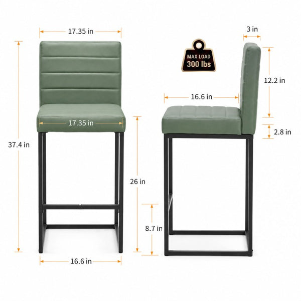 English Elm 25.6 Inch Counter Stools Set of 2 PU Cushioned Modern Metal Seating for Kitchen Island W1512P589800