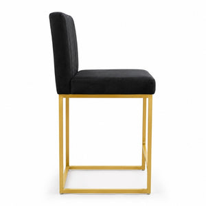 English Elm 25.6 Inch Glam Velvet Counter Stools Set of 2 with Gold Legs for Kitchen Island Black and Gold W1512P597663