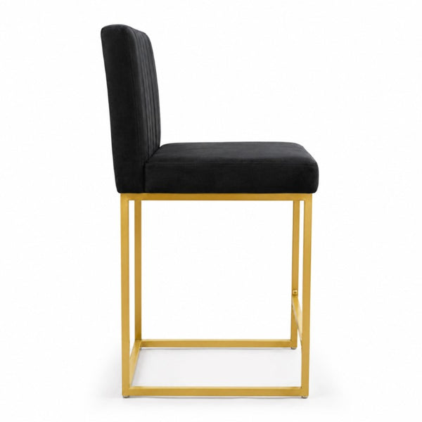 English Elm 25.6 Inch Glam Velvet Counter Stools Set of 2 with Gold Legs for Kitchen Island Black and Gold W1512P597663