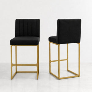 English Elm 25.6 Inch Glam Velvet Counter Stools Set of 2 with Gold Legs for Kitchen Island Black and Gold W1512P597663