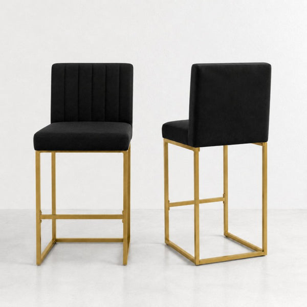 English Elm 25.6 Inch Glam Velvet Counter Stools Set of 2 with Gold Legs for Kitchen Island Black and Gold W1512P597663