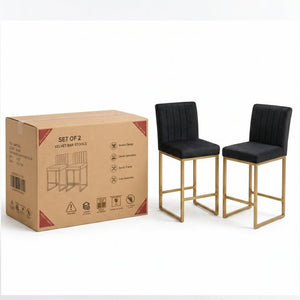 English Elm 25.6 Inch Glam Velvet Counter Stools Set of 2 with Gold Legs for Kitchen Island Black and Gold W1512P597663