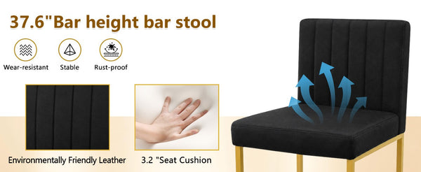 English Elm 25.6 Inch Glam Velvet Counter Stools Set of 2 with Gold Legs for Kitchen Island Black and Gold W1512P597663