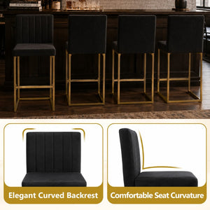 English Elm 25.6 Inch Glam Velvet Counter Stools Set of 2 with Gold Legs for Kitchen Island Black and Gold W1512P597663