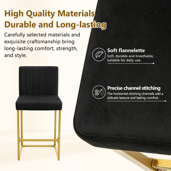 English Elm 25.6 Inch Glam Velvet Counter Stools Set of 2 with Gold Legs for Kitchen Island Black and Gold W1512P597663