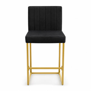 English Elm 25.6 Inch Glam Velvet Counter Stools Set of 2 with Gold Legs for Kitchen Island Black and Gold W1512P597663