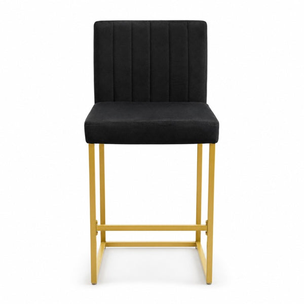 English Elm 25.6 Inch Glam Velvet Counter Stools Set of 2 with Gold Legs for Kitchen Island Black and Gold W1512P597663