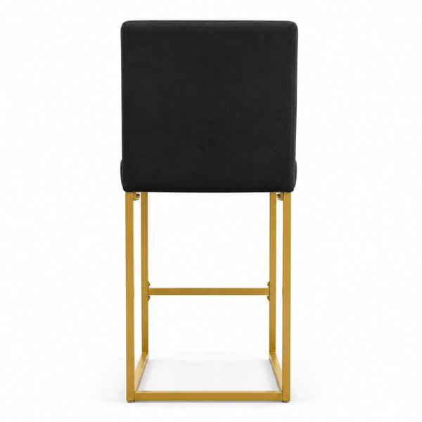 English Elm 25.6 Inch Glam Velvet Counter Stools Set of 2 with Gold Legs for Kitchen Island Black and Gold W1512P597663