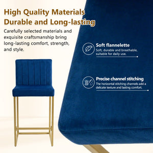 English Elm 25.6 Inch Glam Velvet Counter Stools Set of 2 with Gold Legs for Kitchen Island Blue and Gold W1512P597673