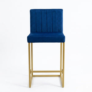English Elm 25.6 Inch Glam Velvet Counter Stools Set of 2 with Gold Legs for Kitchen Island Blue and Gold W1512P597673