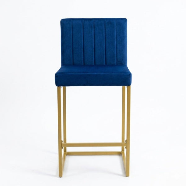 English Elm 25.6 Inch Glam Velvet Counter Stools Set of 2 with Gold Legs for Kitchen Island Blue and Gold W1512P597673