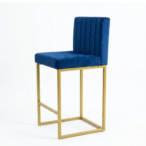 English Elm 25.6 Inch Glam Velvet Counter Stools Set of 2 with Gold Legs for Kitchen Island Blue and Gold W1512P597673