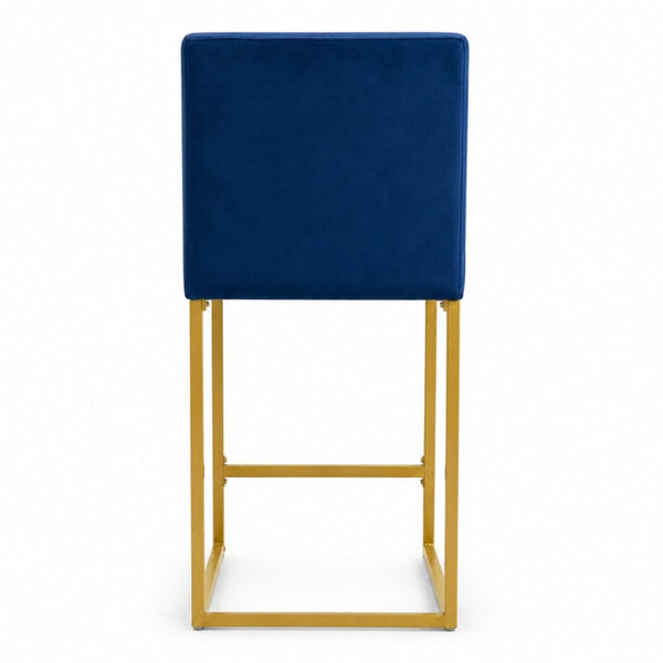 English Elm 25.6 Inch Glam Velvet Counter Stools Set of 2 with Gold Legs for Kitchen Island Blue and Gold W1512P597673