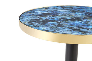 English Elm 23.6 Inch Round Marble Look Coffee Table with UV Lacquer Top and Steel Column Base W1512P608037