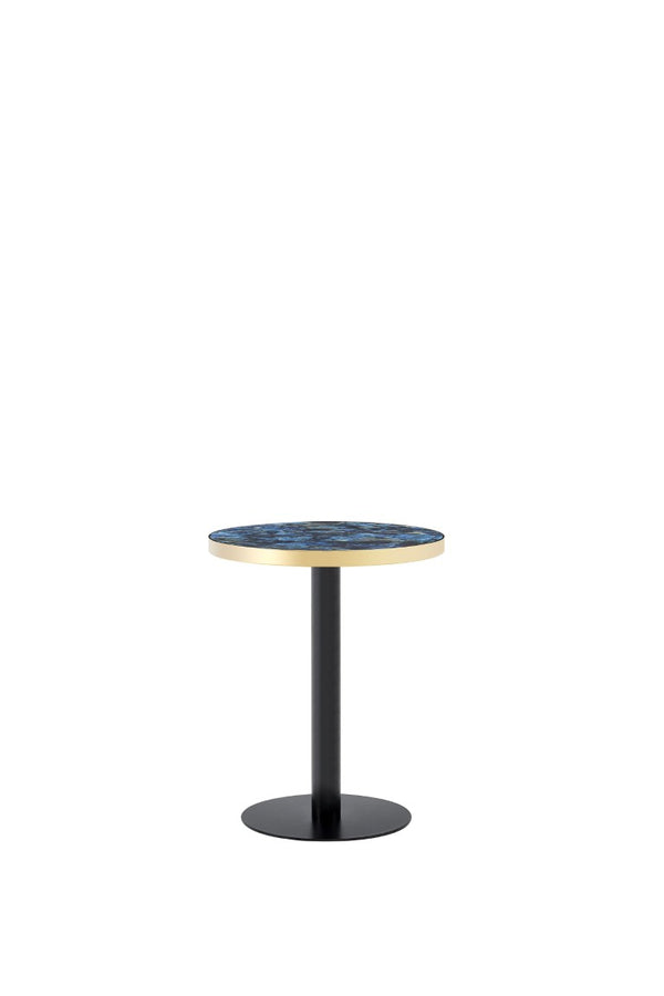 English Elm 23.6 Inch Round Marble Look Coffee Table with UV Lacquer Top and Steel Column Base W1512P608037