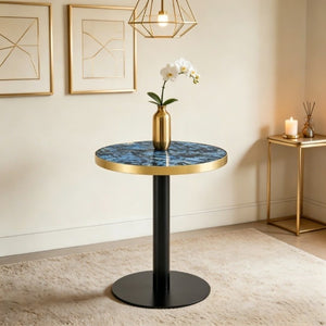 English Elm 23.6 Inch Round Marble Look Coffee Table with UV Lacquer Top and Steel Column Base W1512P608037