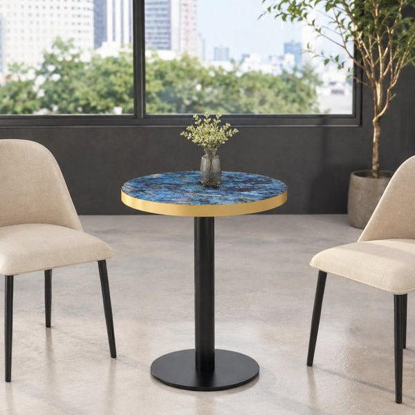 English Elm 23.6 Inch Round Marble Look Coffee Table with UV Lacquer Top and Steel Column Base W1512P608037
