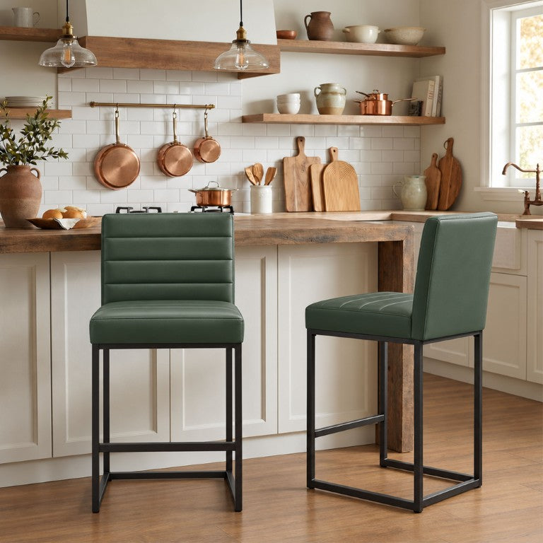 English Elm 25.6 Inch Modern Counter Stools PU Leather Upholstered Seat Metal Legs Kitchen Island Set of 2 W1512P611253