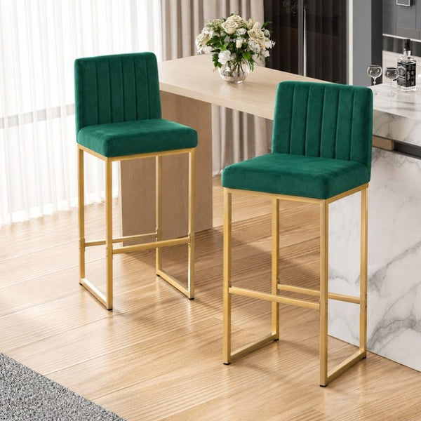 English Elm 25.6 Inch Glam Velvet Counter Stools Set of 2 with Gold Legs for Kitchen Island Green and Gold W1512P611398