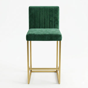 English Elm 25.6 Inch Glam Velvet Counter Stools Set of 2 with Gold Legs for Kitchen Island Green and Gold W1512P611398