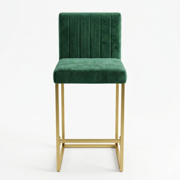 English Elm 25.6 Inch Glam Velvet Counter Stools Set of 2 with Gold Legs for Kitchen Island Green and Gold W1512P611398