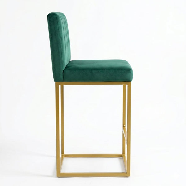 English Elm 25.6 Inch Glam Velvet Counter Stools Set of 2 with Gold Legs for Kitchen Island Green and Gold W1512P611398