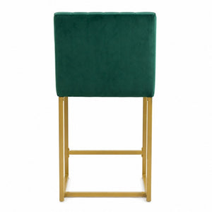 English Elm 25.6 Inch Glam Velvet Counter Stools Set of 2 with Gold Legs for Kitchen Island Green and Gold W1512P611398