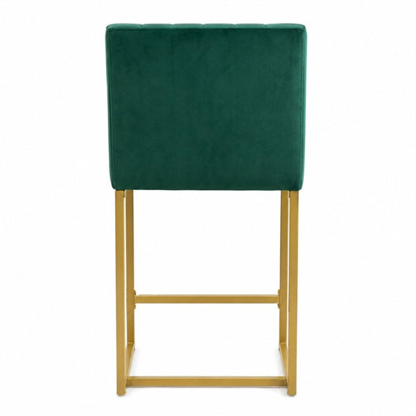 English Elm 25.6 Inch Glam Velvet Counter Stools Set of 2 with Gold Legs for Kitchen Island Green and Gold W1512P611398