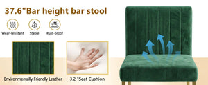 English Elm 25.6 Inch Glam Velvet Counter Stools Set of 2 with Gold Legs for Kitchen Island Green and Gold W1512P611398