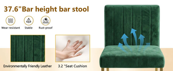 English Elm 25.6 Inch Glam Velvet Counter Stools Set of 2 with Gold Legs for Kitchen Island Green and Gold W1512P611398