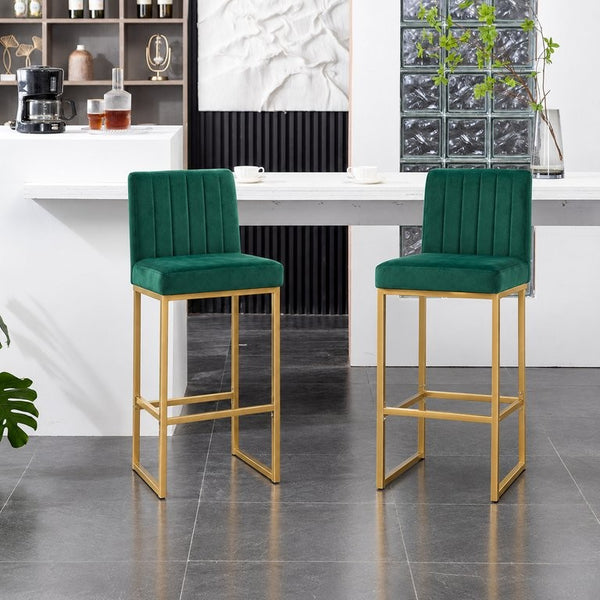 English Elm 25.6 Inch Glam Velvet Counter Stools Set of 2 with Gold Legs for Kitchen Island Green and Gold W1512P611398