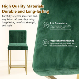 English Elm 25.6 Inch Glam Velvet Counter Stools Set of 2 with Gold Legs for Kitchen Island Green and Gold W1512P611398