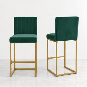 English Elm 25.6 Inch Glam Velvet Counter Stools Set of 2 with Gold Legs for Kitchen Island Green and Gold W1512P611398