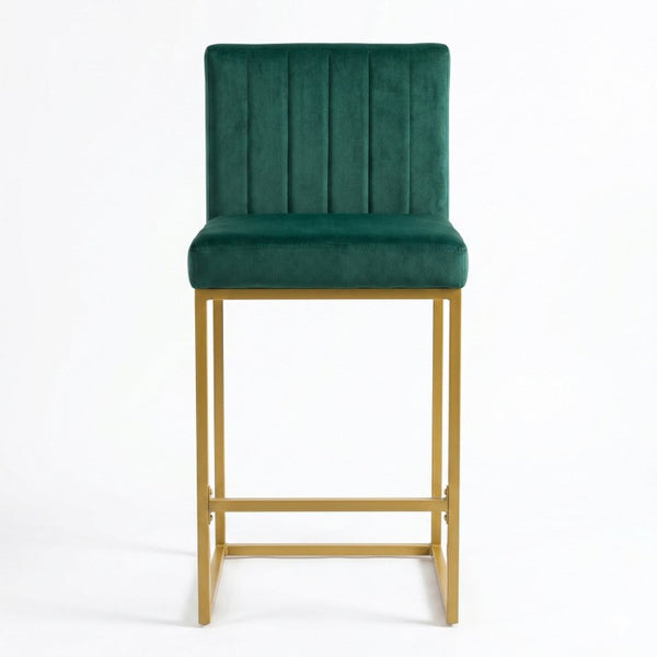 English Elm 25.6 Inch Glam Velvet Counter Stools Set of 2 with Gold Legs for Kitchen Island Green and Gold W1512P611398