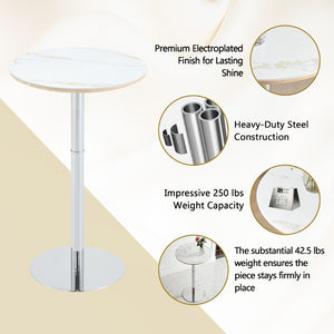 English Elm Rock Slab Round Pub Table with Stone Look Surface and Polished Silver Steel Base W1512P612957
