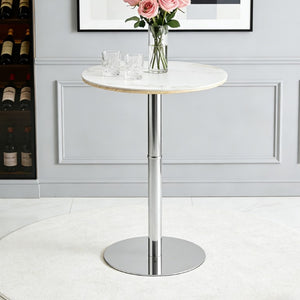 English Elm Rock Slab Round Pub Table with Stone Look Surface and Polished Silver Steel Base W1512P612957