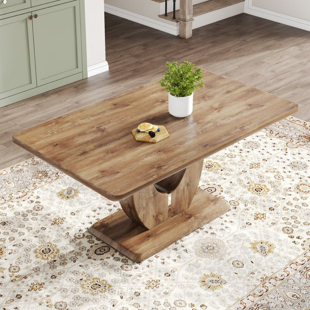 English Elm Modern Wood Grain Rectangular Dining Table Seats Eight with Steel Accent Legs W1512S00166