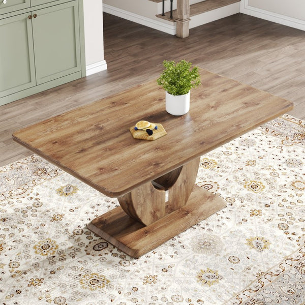 English Elm Modern Wood Grain Rectangular Dining Table Seats Eight with Steel Accent Legs W1512S00166